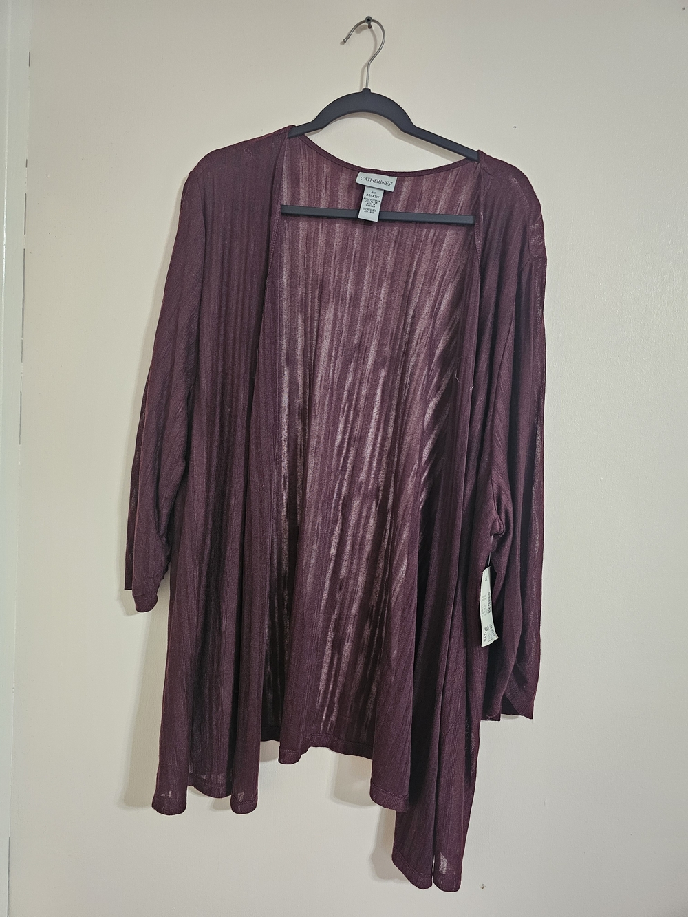 Catherine's 4X Open Front Lightweight Cardigan Ribbed - Burgundy NWT
